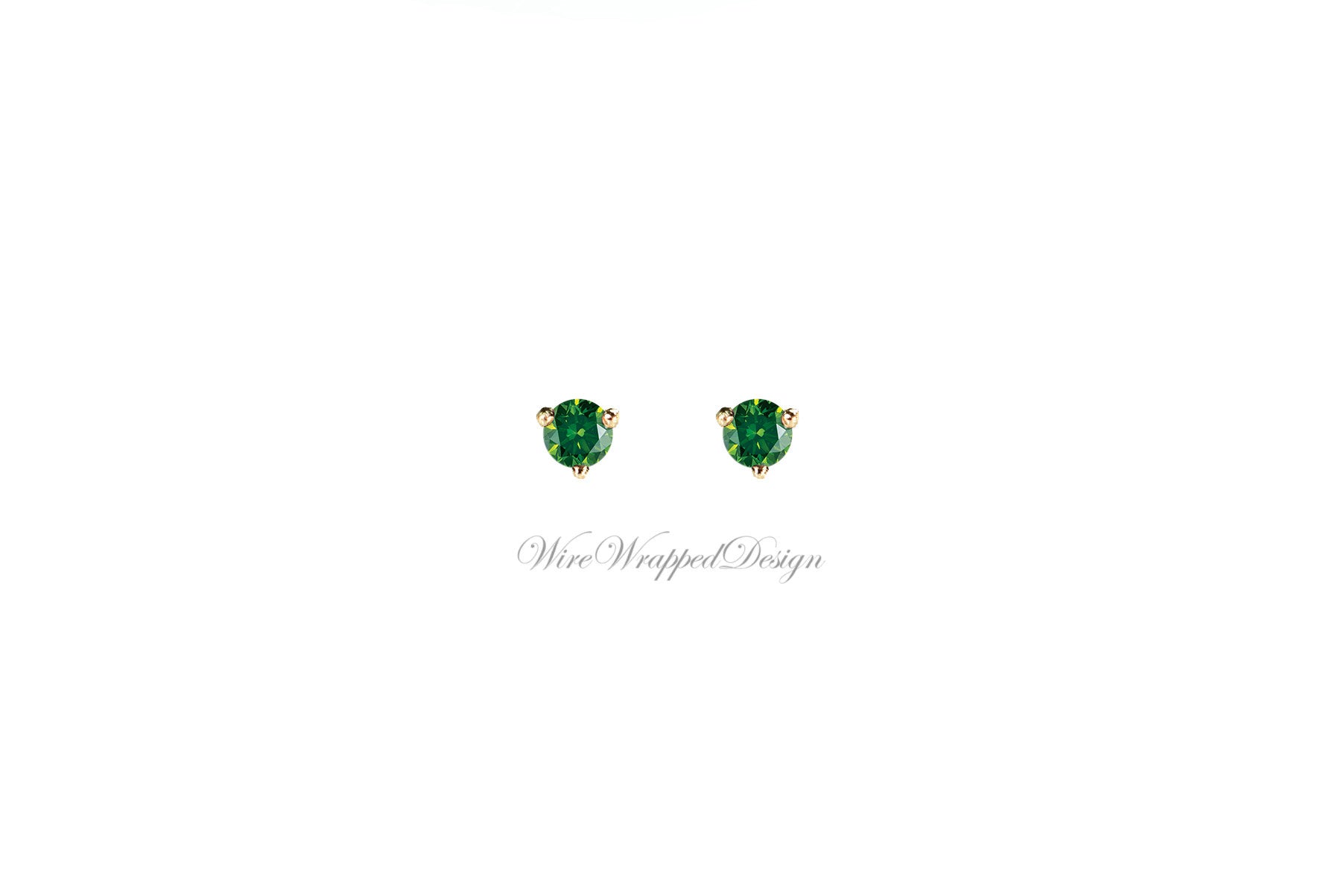 PAIR Genuine Dark GREEN DIAMOND Earrings Studs 3mm 0.2tcw Martini 14k Solid Gold (Yellow, Rose,White) Platinum Silver Cartilage Helix Tragus
