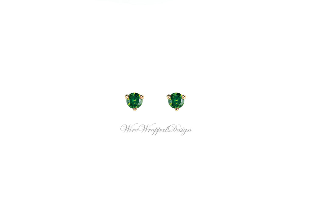 PAIR Genuine Dark GREEN DIAMOND Earrings Studs 2.5mm 0.12tcw Martini 14k Solid Gold (Yellow, Rose,White) Platinum Silver Cartilage Helix
