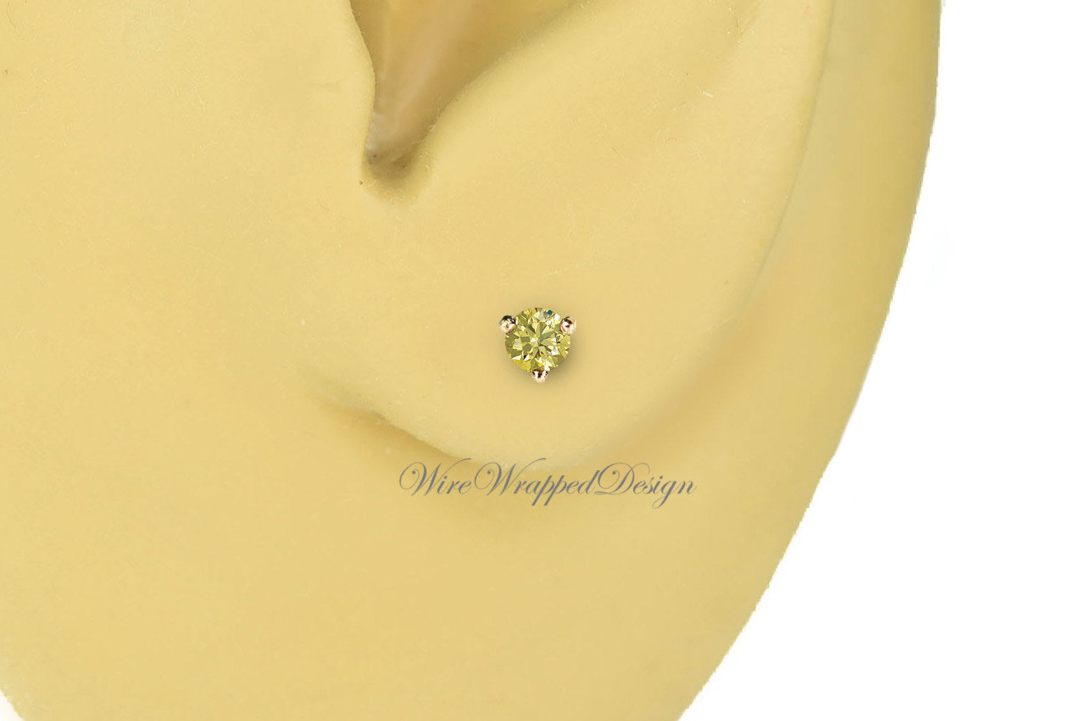 PAIR Genuine CANARY Yellow DIAMOND Earrings Studs 2.5mm 0.12tcw Martini 14k Solid Gold Yellow/Rose/White Platinum Silver Cartilage Helix