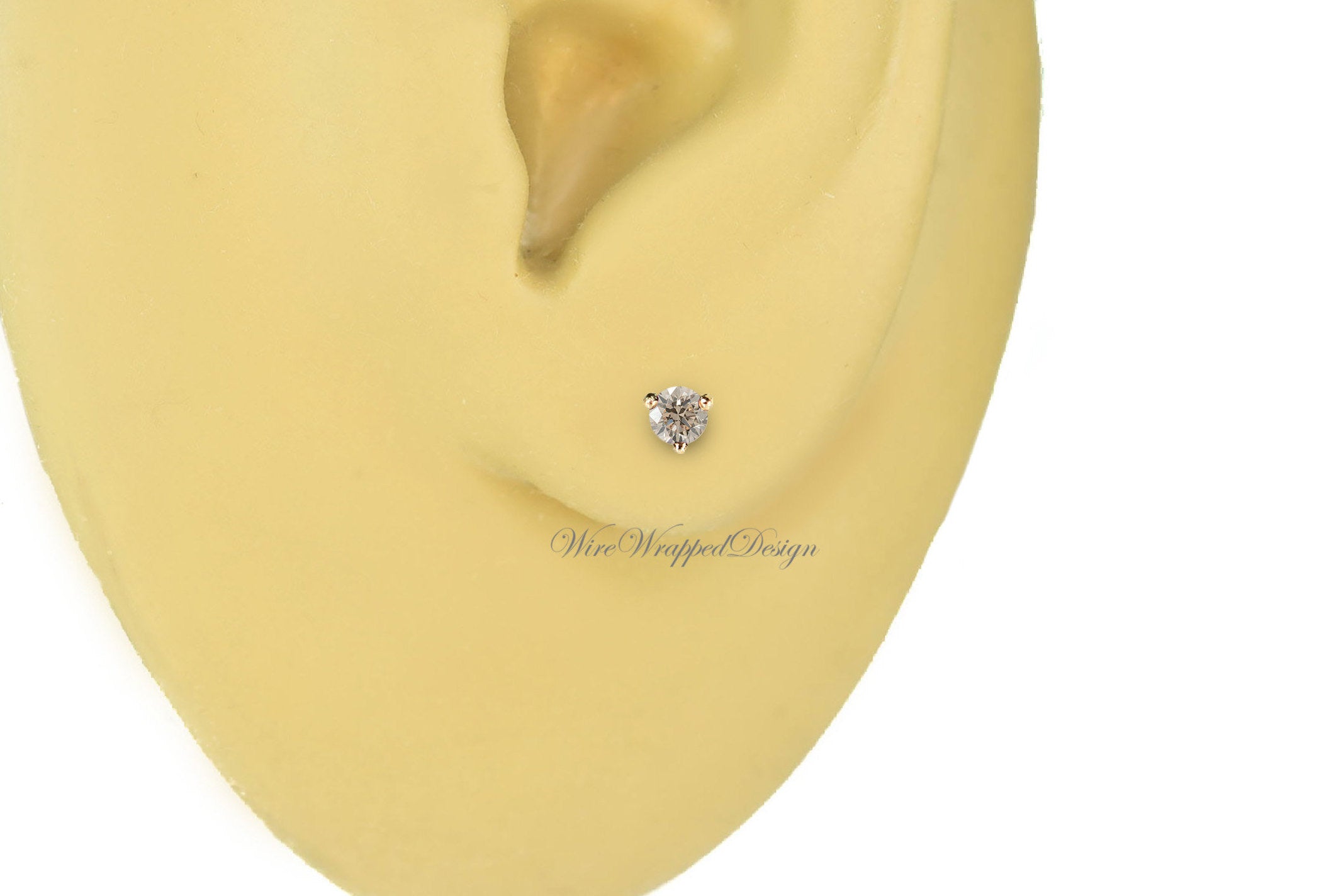 PAIR Genuine Top Light BROWN DIAMOND Earrings Studs 2.5mm 0.12tcw Martini 14k Solid Gold (Yellow, Rose, White) Platinum Silver Cartilage
