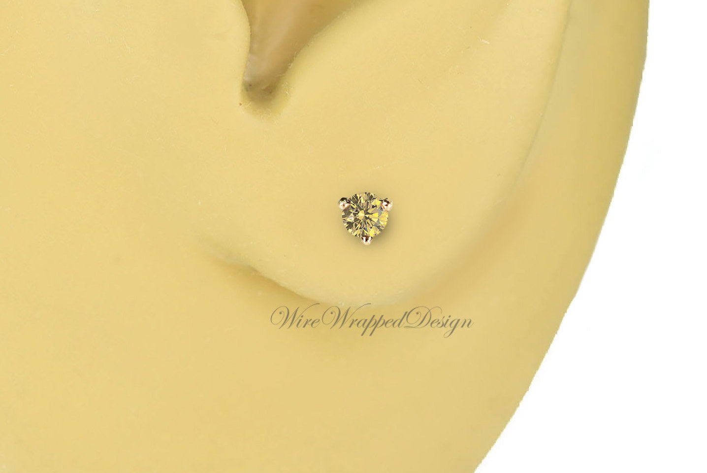 PAIR Genuine LIGHT Yellow DIAMOND Earrings Studs 2.5mm 0.12tcw Martini 14k Solid Gold Yellow/Rose/White Platinum Silver Cartilage Helix