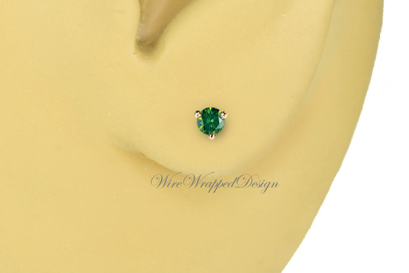 PAIR Genuine Dark GREEN DIAMOND Earrings Studs 2.5mm 0.12tcw Martini 14k Solid Gold (Yellow, Rose,White) Platinum Silver Cartilage Helix