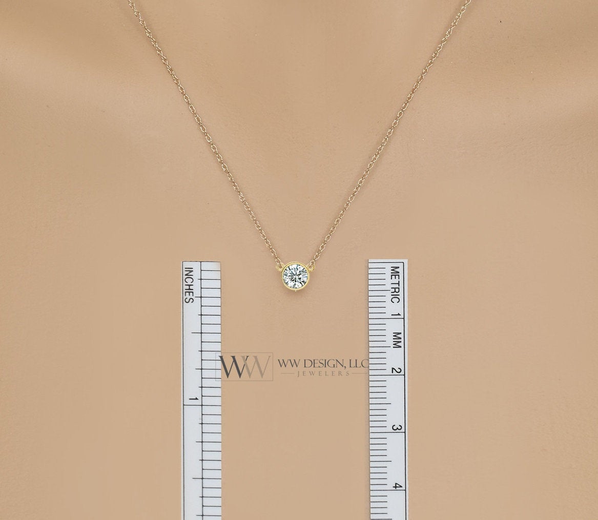 Diamond Necklace 0.25 ct F+ VS Natural 4.1mm 14k Gold (Y, W, R), Platinum, Sterling Silver Bezel Solitaire Pendant Jewelry Christmas Gift