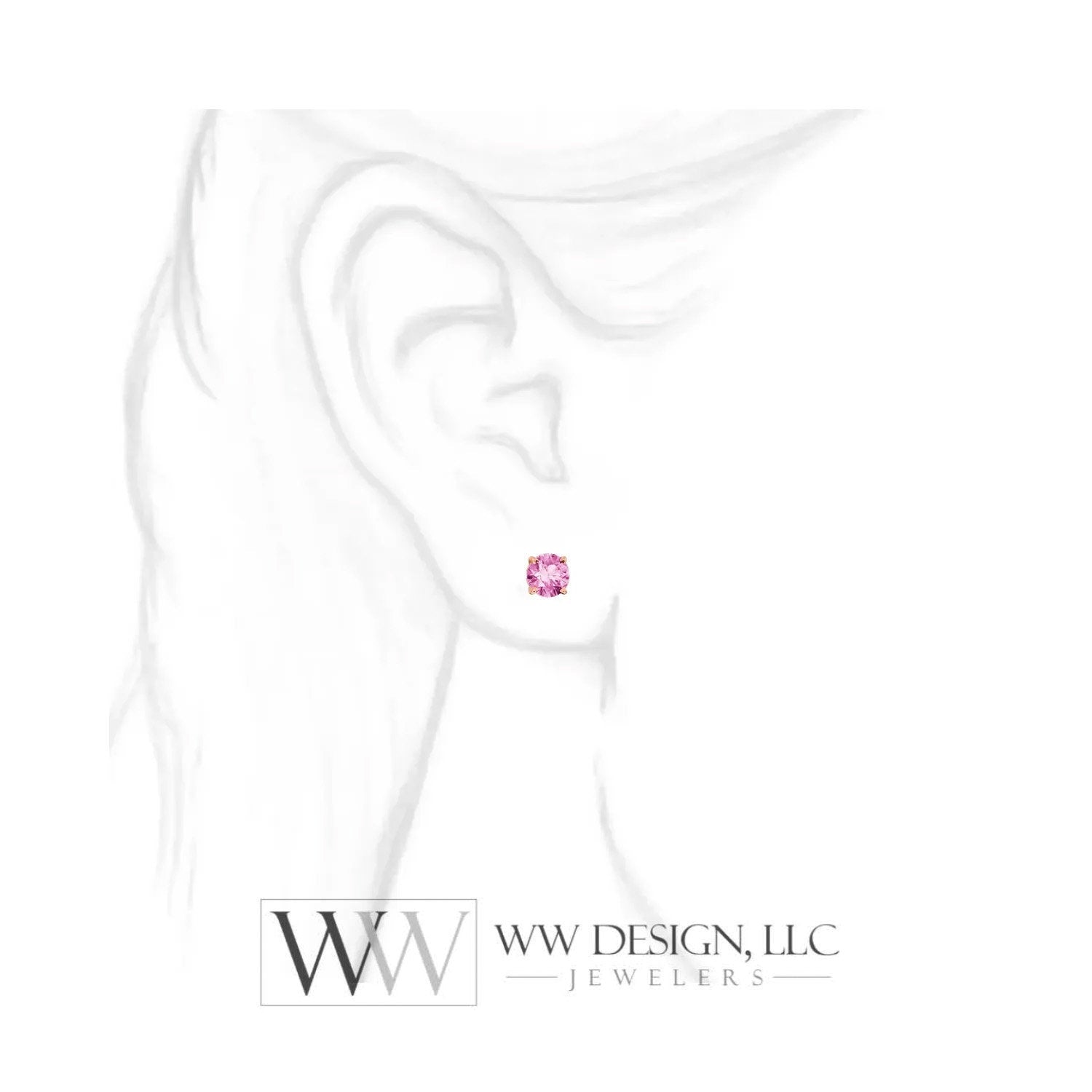 Genuine AAA Pink Sapphire Earring Studs 5mm 1.32 ctw (each 0.66cts) Post w/ 14k Solid Gold (Yellow, Rose, White)Silver, Platinum Studs