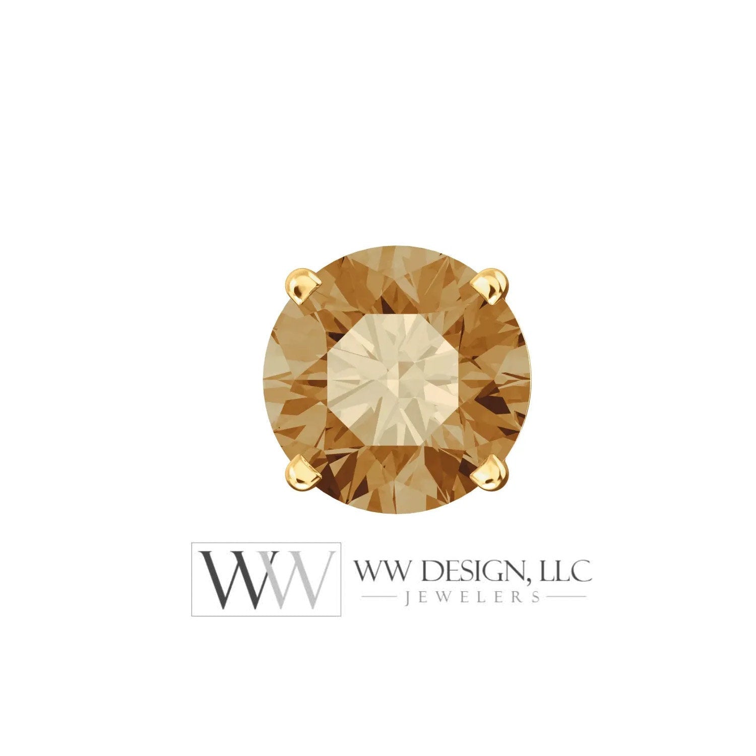 Genuine 2 ctw Champagne DIAMOND Earring Studs 6.5mm 2 ctw (each 1ct) Post w/ 14k Solid Gold (Yellow, Rose, White)Silver Platinum Brown Studs