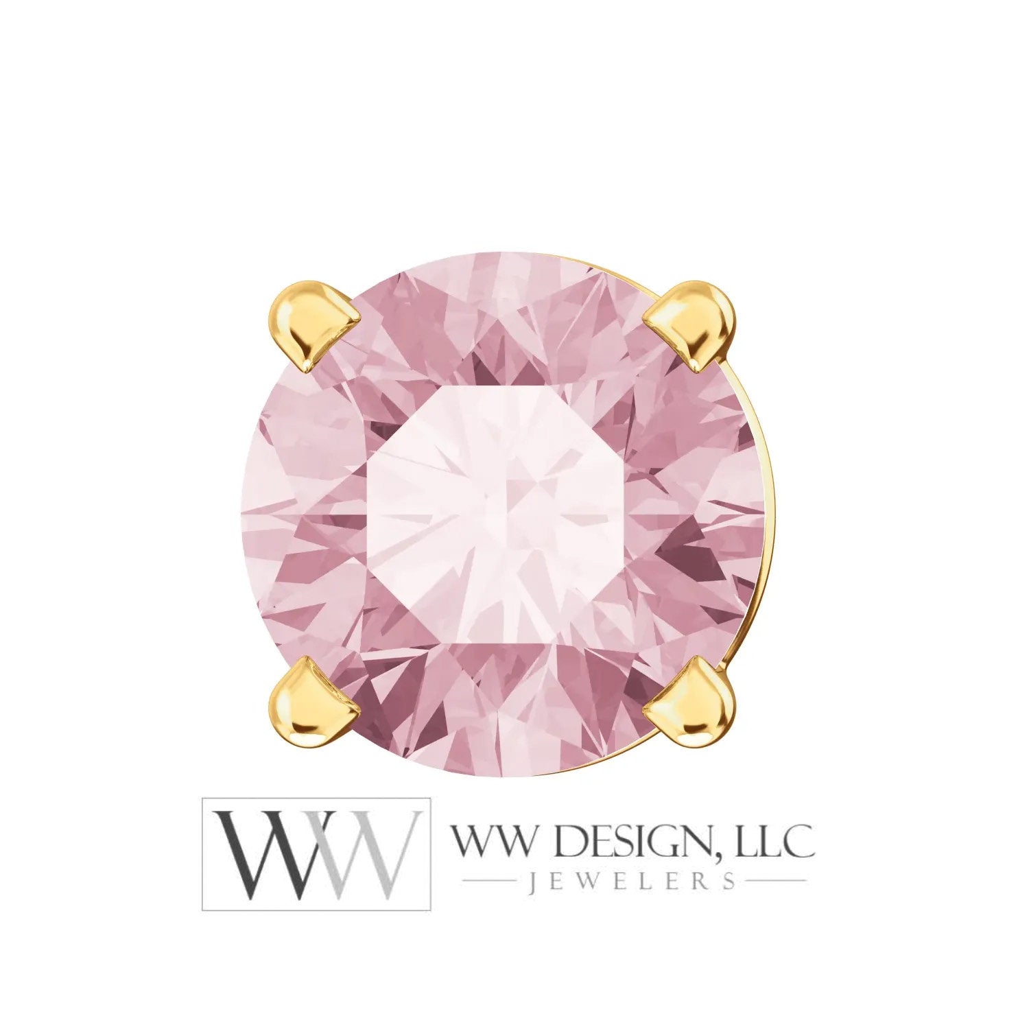 Genuine AA Pink Morganite Earring Studs 5mm 0.96 ctw (each 0.48cts) Post w/ 14k Solid Gold (Yellow, Rose, White)Silver, Platinum Studs
