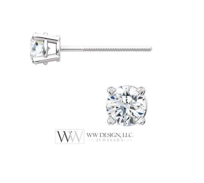 Genuine F+ VS DIAMOND Earring Studs 4mm 0.5 ctw (each 0.25 ct) Post w/ 14k Solid Gold (Yellow, Rose, White)Silver, Platinum 1/2 carat ct ctw