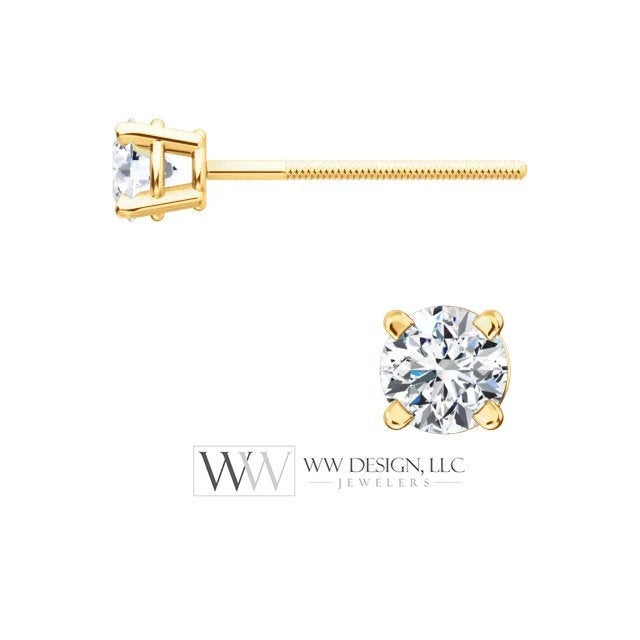 Genuine F+ VS DIAMOND Earring Studs 3.4mm 0.3 ctw (each 0.15 ct) Post w/ 14k Solid Gold (Yellow, Rose, White)Silver, Platinum Stud carat ctw