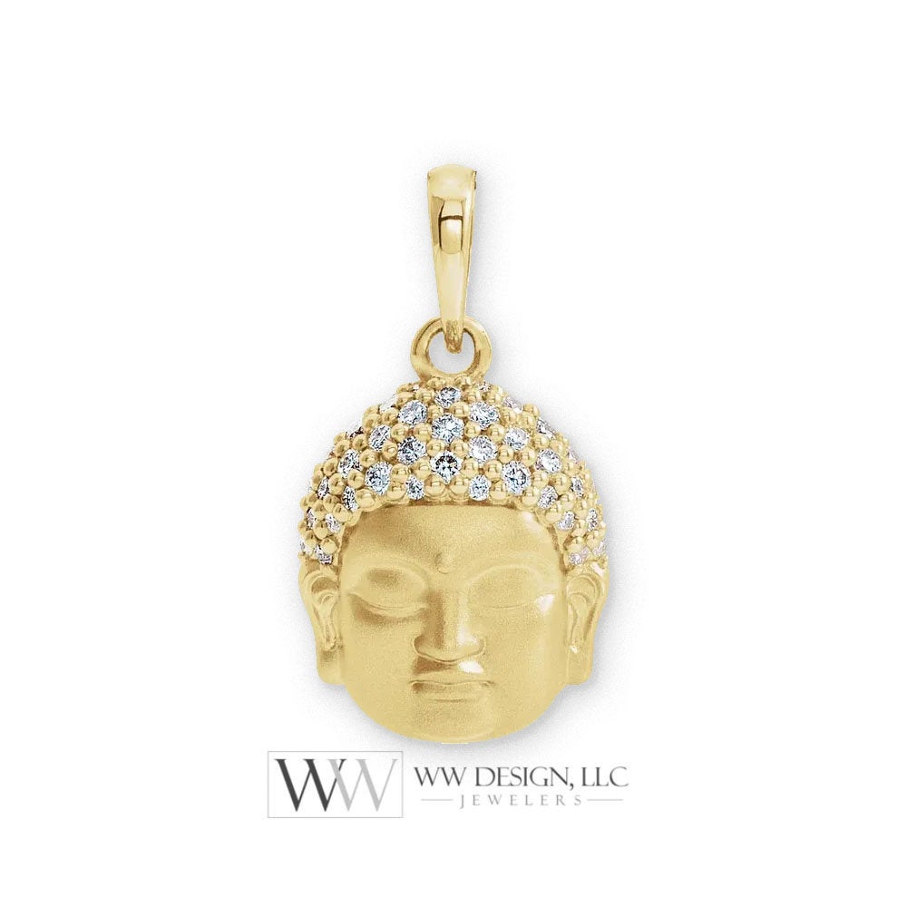 Diamond Buddha Necklace 0.145ctw 14k SOLID Gold (Y, W, R), Platinum, Sterling Silver 14.3mmX10.3mm Pendant Jewelry Christmas Gift Buddhist