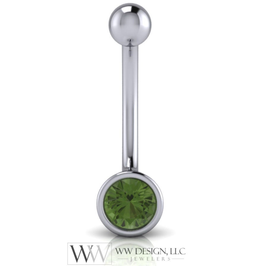 Green Tourmaline Genuine 5mm Belly Navel Ring Curved Barbell 14k Yellow Gold, 14k White Gold or Platinum 14 ga 16 ga October Birthstone Gift