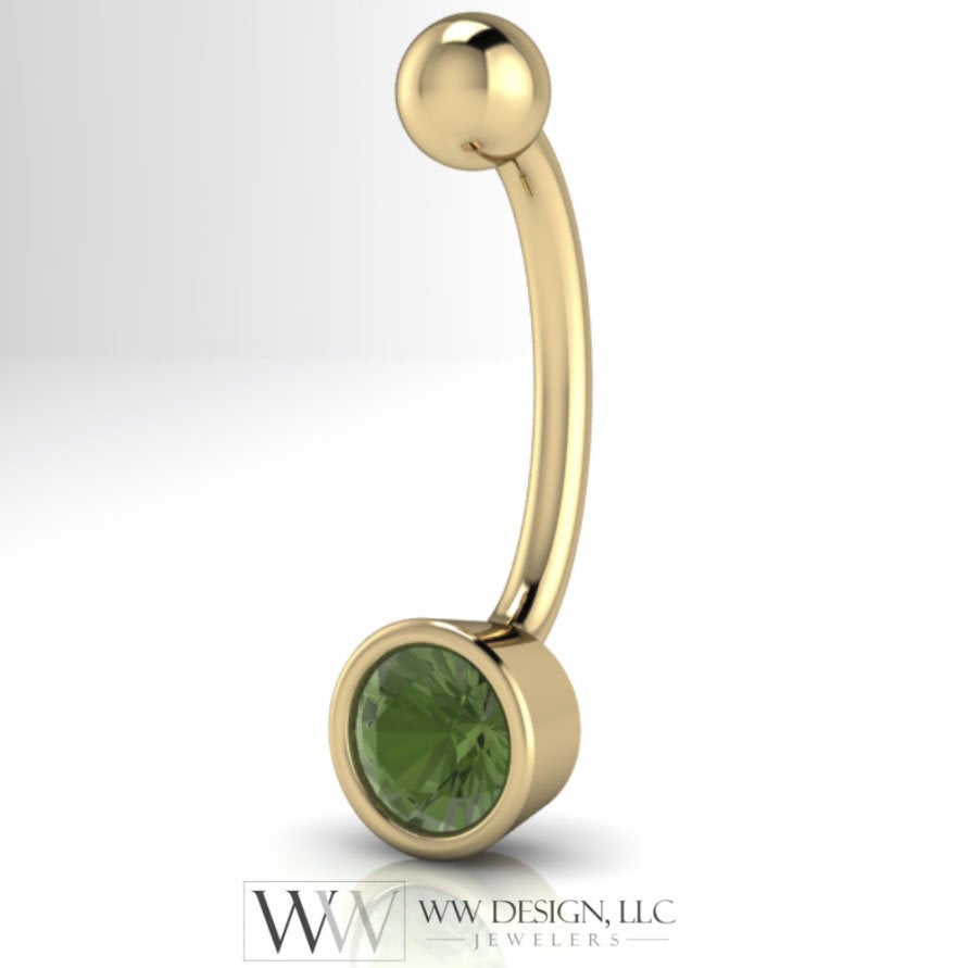 Green Tourmaline Genuine 5mm Belly Navel Ring Curved Barbell 14k Yellow Gold, 14k White Gold or Platinum 14 ga 16 ga October Birthstone Gift