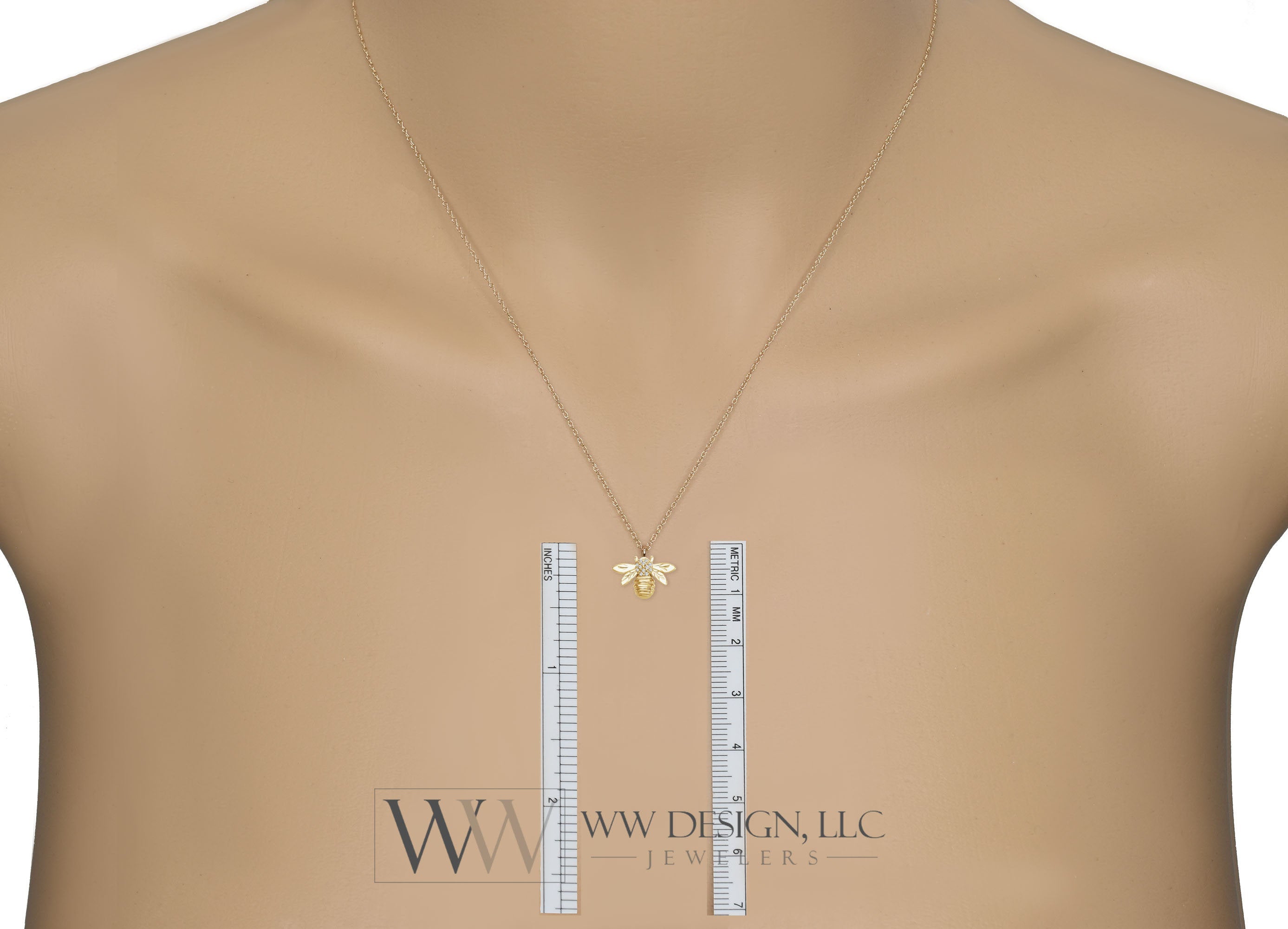 Bumble Bee Diamond 0.03 ctw Pendant Necklace 14k Solid Gold, 14k Rose Gold, 14k White Gold Christmas 12.2mm x 8.4mm Honey Bee Diamond charm