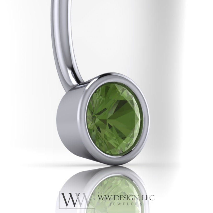 Green Tourmaline Genuine 5mm Belly Navel Ring Curved Barbell 14k Yellow Gold, 14k White Gold or Platinum 14 ga 16 ga October Birthstone Gift