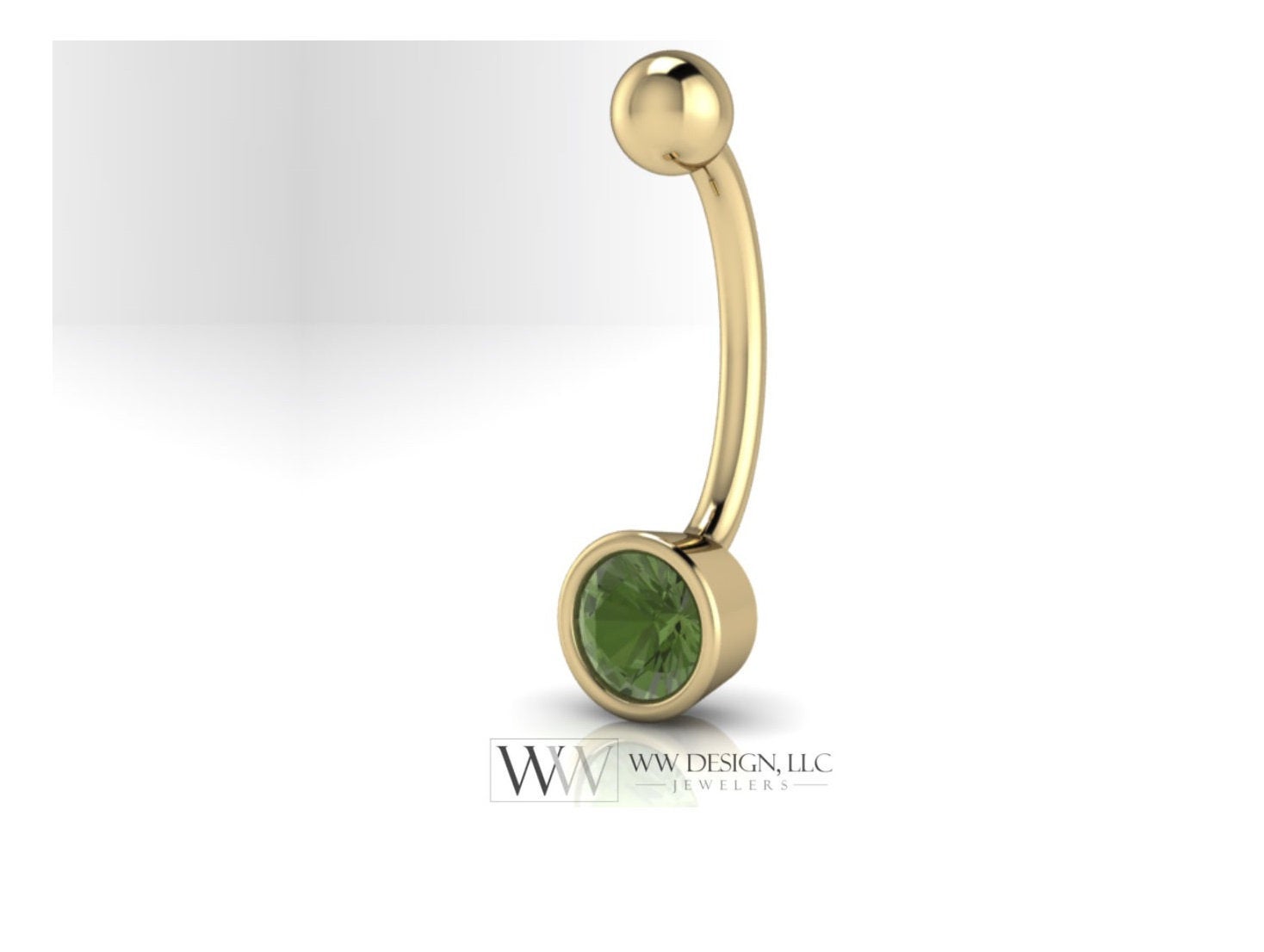 Green Tourmaline Genuine 5mm Belly Navel Ring Curved Barbell 14k Yellow Gold, 14k White Gold or Platinum 14 ga 16 ga October Birthstone Gift