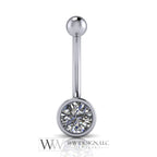 Moissanite Genuine 6mm Belly Navel Ring Curved Barbell 14k Yellow Gold, 14k White Gold or Platinum 14 ga 16 ga Gift