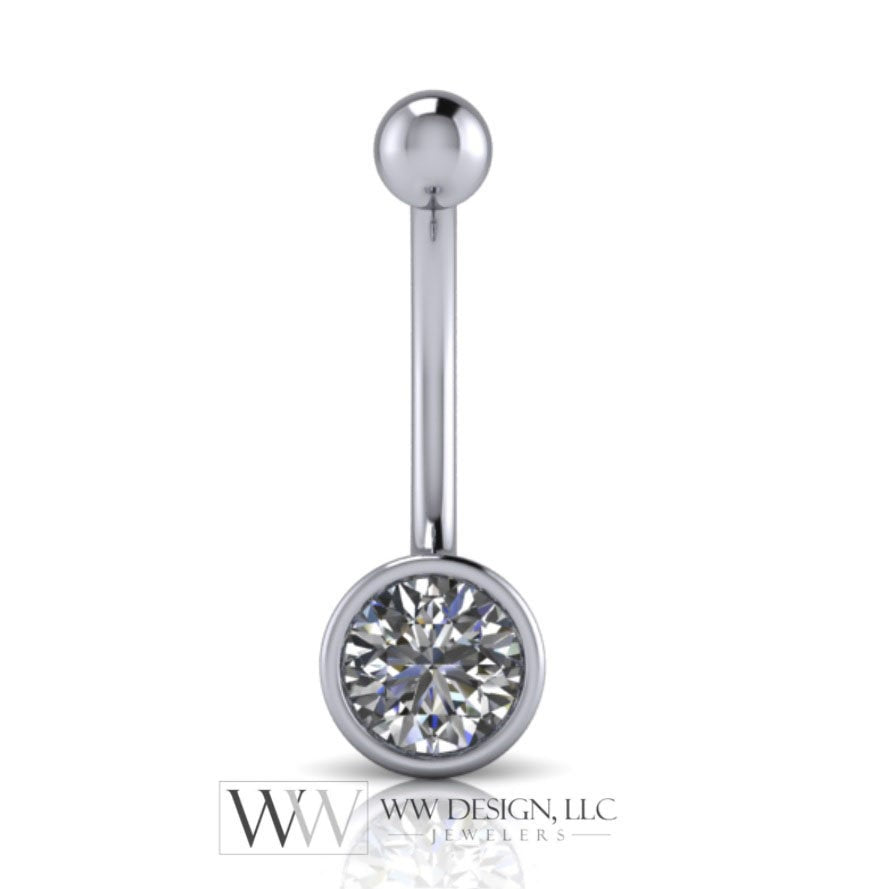 Moissanite Genuine 6mm Belly Navel Ring Curved Barbell 14k Yellow Gold, 14k White Gold or Platinum 14 ga 16 ga Gift