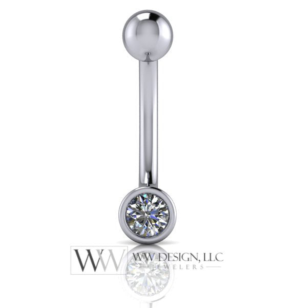 Diamond Genuine 3.4mm (0.15 ct) Belly Navel Ring Curved Barbell 14k Yellow Gold, 14k White Gold or Platinum 14 ga 16 ga Gift Small Diamond