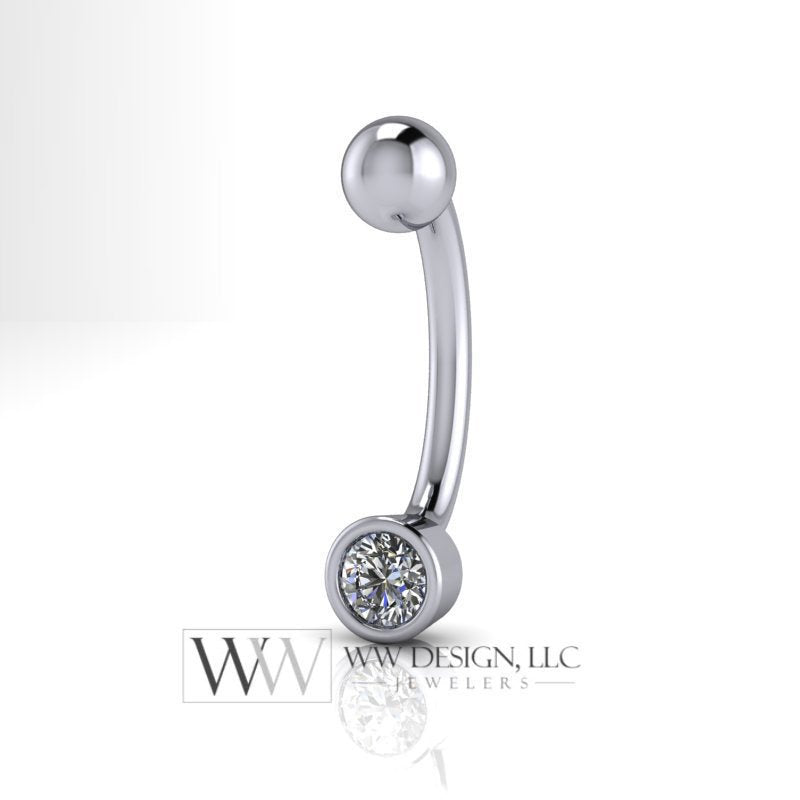 Diamond Genuine 3.4mm (0.15 ct) Belly Navel Ring Curved Barbell 14k Yellow Gold, 14k White Gold or Platinum 14 ga 16 ga Gift Small Diamond
