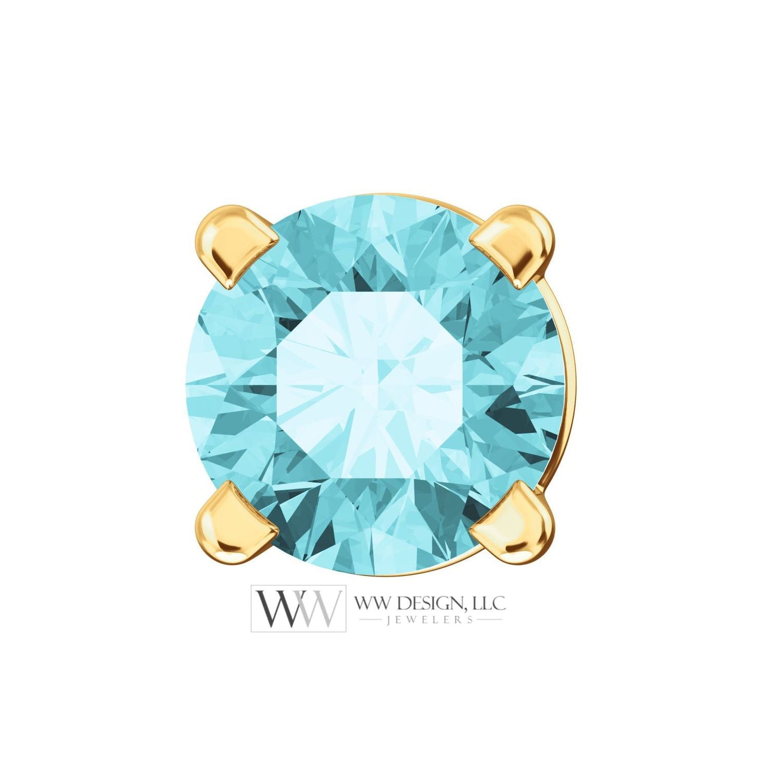 Blue Zircon Earring Studs 4mm 0.8 ctw (each 0.4cts) Post w/ 14k Solid Gold (Yellow, Rose, White)Silver, Platinum Studs December Birthstone