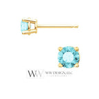 Blue Zircon Earring Studs 4mm 0.8 ctw (each 0.4cts) Post w/ 14k Solid Gold (Yellow, Rose, White)Silver, Platinum Studs December Birthstone
