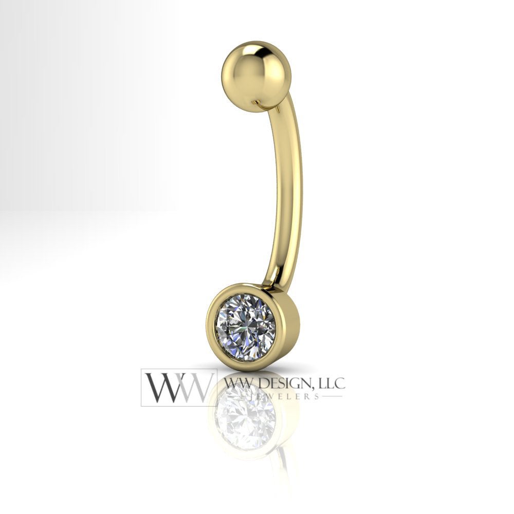 Diamond Genuine 3.9mm (0.25 ct) Belly Navel Ring Curved Barbell 14k Yellow Gold, 14k White Gold or Platinum 14 ga 16 ga Gift Small Diamond