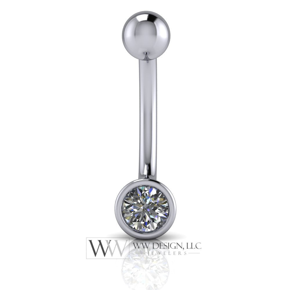 Diamond Genuine 3.9mm (0.25 ct) Belly Navel Ring Curved Barbell 14k Yellow Gold, 14k White Gold or Platinum 14 ga 16 ga Gift Small Diamond