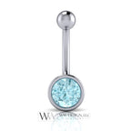 Blue Zircon Genuine 6mm Belly Navel Ring Curved Barbell 14k Yellow Gold, 14k White Gold or Platinum 14 ga 16 ga Gift December Birthstone