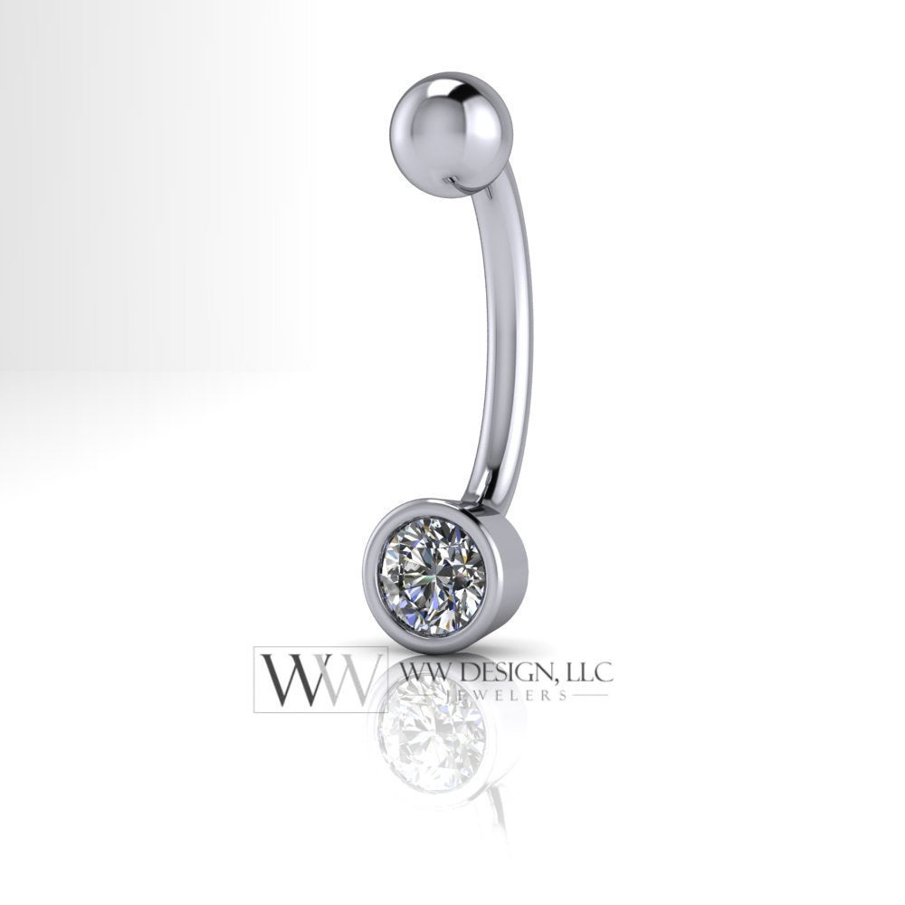 Diamond Genuine 3.9mm (0.25 ct) Belly Navel Ring Curved Barbell 14k Yellow Gold, 14k White Gold or Platinum 14 ga 16 ga Gift Small Diamond