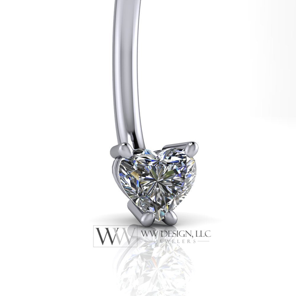 Diamond Heart Genuine 0.25 ct F-H VS Belly Navel Ring Curved Barbell 14k Y Gold, 14k W Gold, Platinum 14g 16g Gift 3.9x4.3mm Heart Diamond