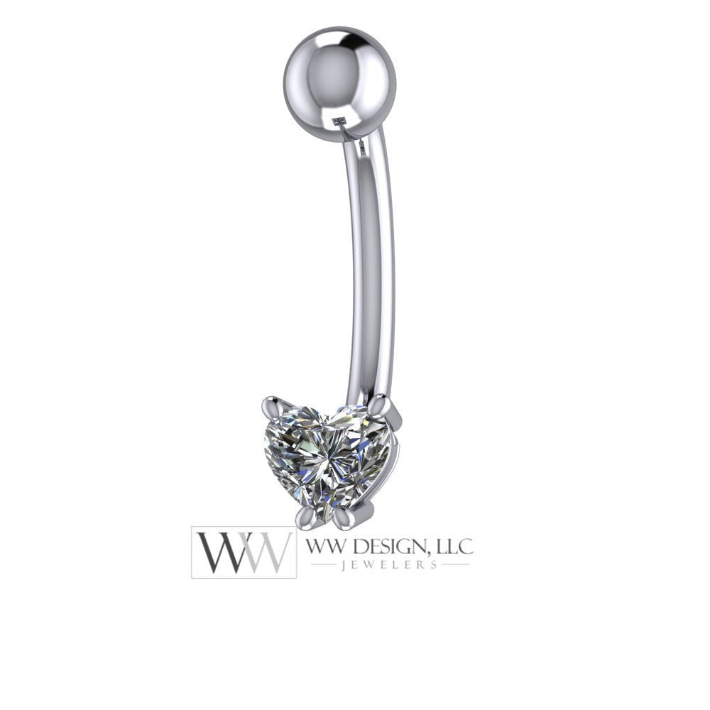 Diamond Heart Genuine 0.25 ct F-H VS Belly Navel Ring Curved Barbell 14k Y Gold, 14k W Gold, Platinum 14g 16g Gift 3.9x4.3mm Heart Diamond