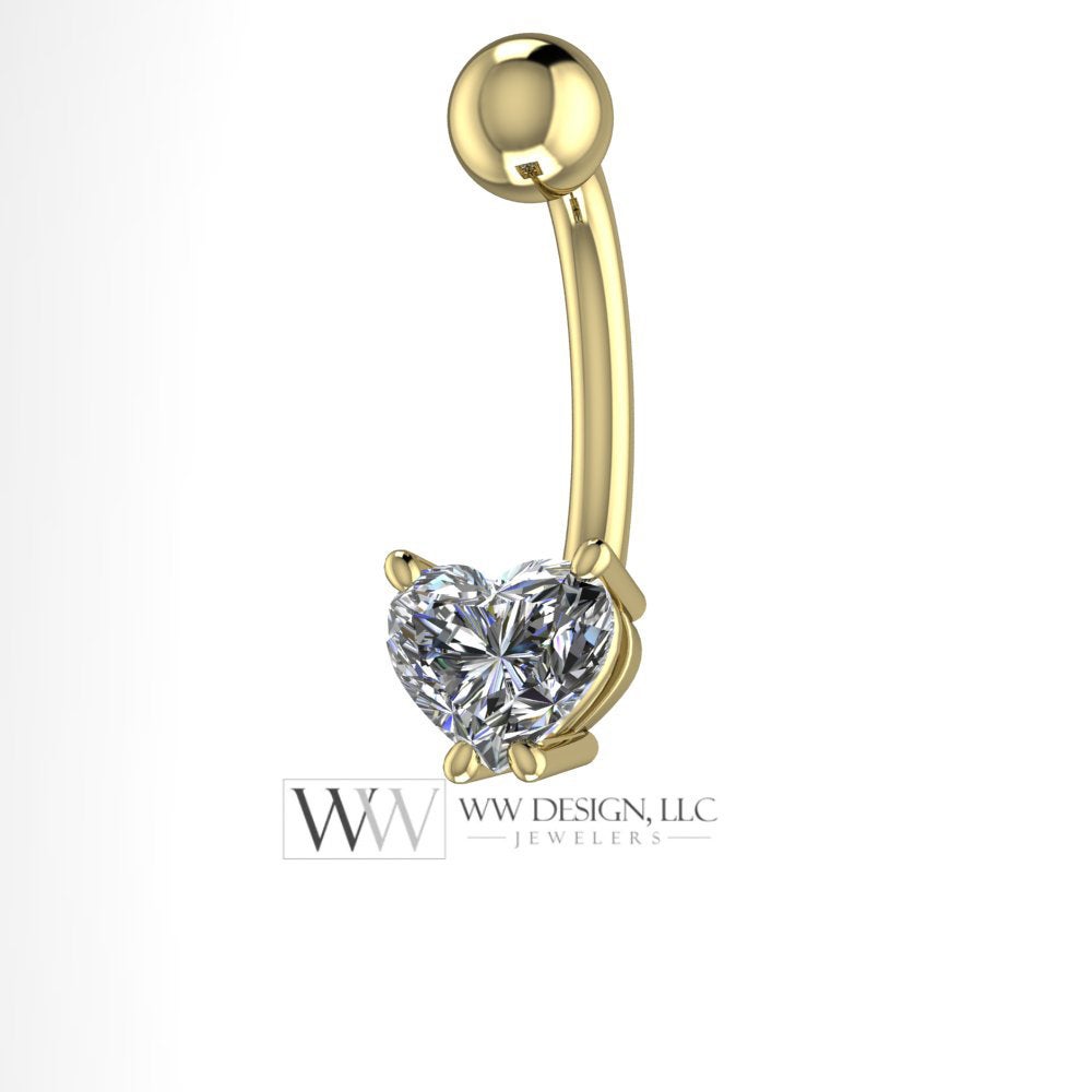 Diamond Heart Genuine 0.5 ct F-H VS Belly Navel Ring Curved Barbell 14k Y Gold, 14k W Gold, Platinum 14g 16g Gift 4.7x5.4mm Heart Diamond