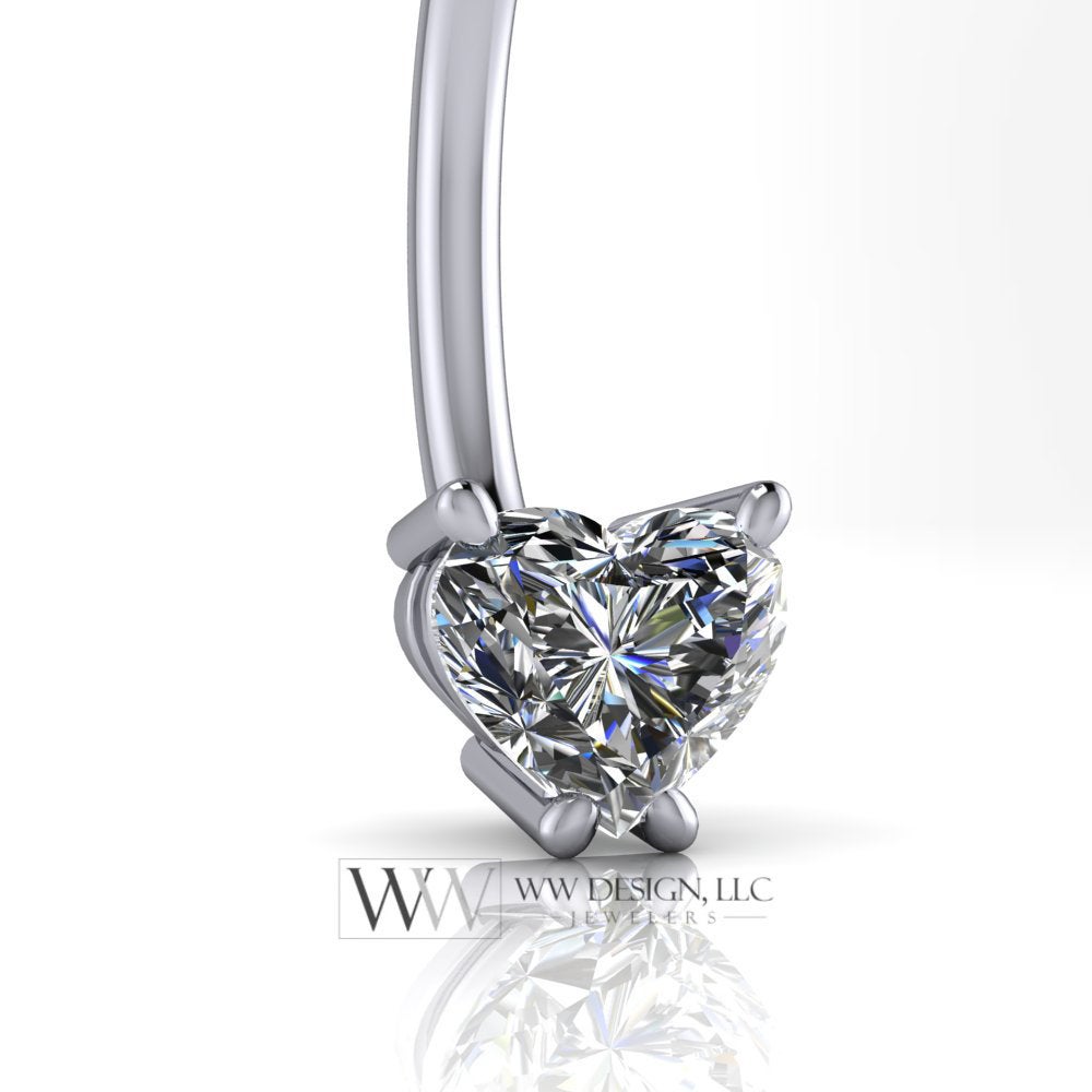 Diamond Heart Genuine 0.5 ct F-H VS Belly Navel Ring Curved Barbell 14k Y Gold, 14k W Gold, Platinum 14g 16g Gift 4.7x5.4mm Heart Diamond