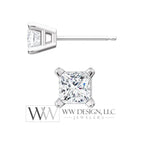 DIAMOND Earring Studs Princess Square Cut 4x4mm 0.78 ctw (each 0.39cts) Genuine F+ VS Post w 14k Solid Gold (Yellow Rose White) Platinum