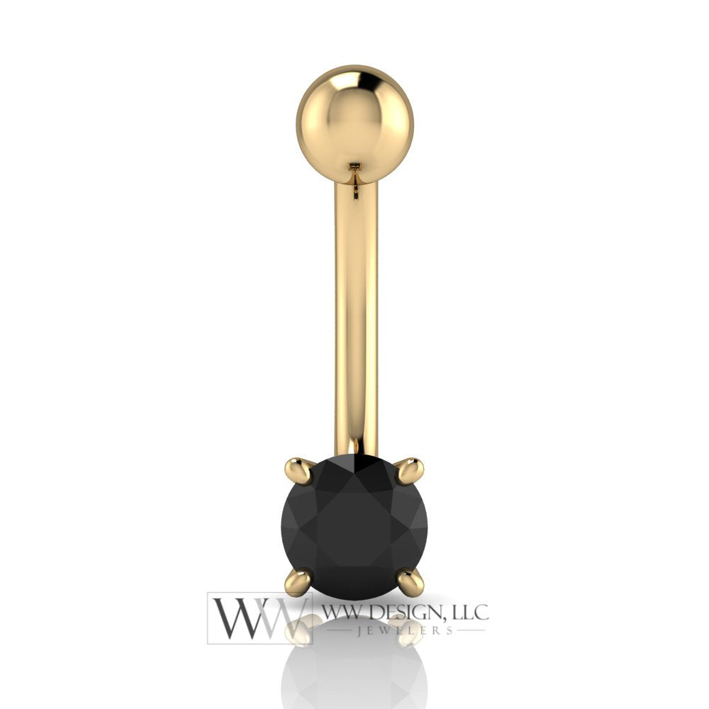 Diamond Genuine Black 4.75mm 0.5 ct Belly Navel Ring Curved Barbell 14k Yellow Gold 14k White Gold 14k Rose Gold 14 gauge Gift Small Diamond