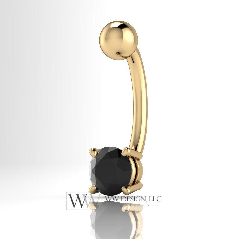 Diamond Genuine Black 4.75mm 0.5 ct Belly Navel Ring Curved Barbell 14k Yellow Gold 14k White Gold 14k Rose Gold 14 gauge Gift Small Diamond