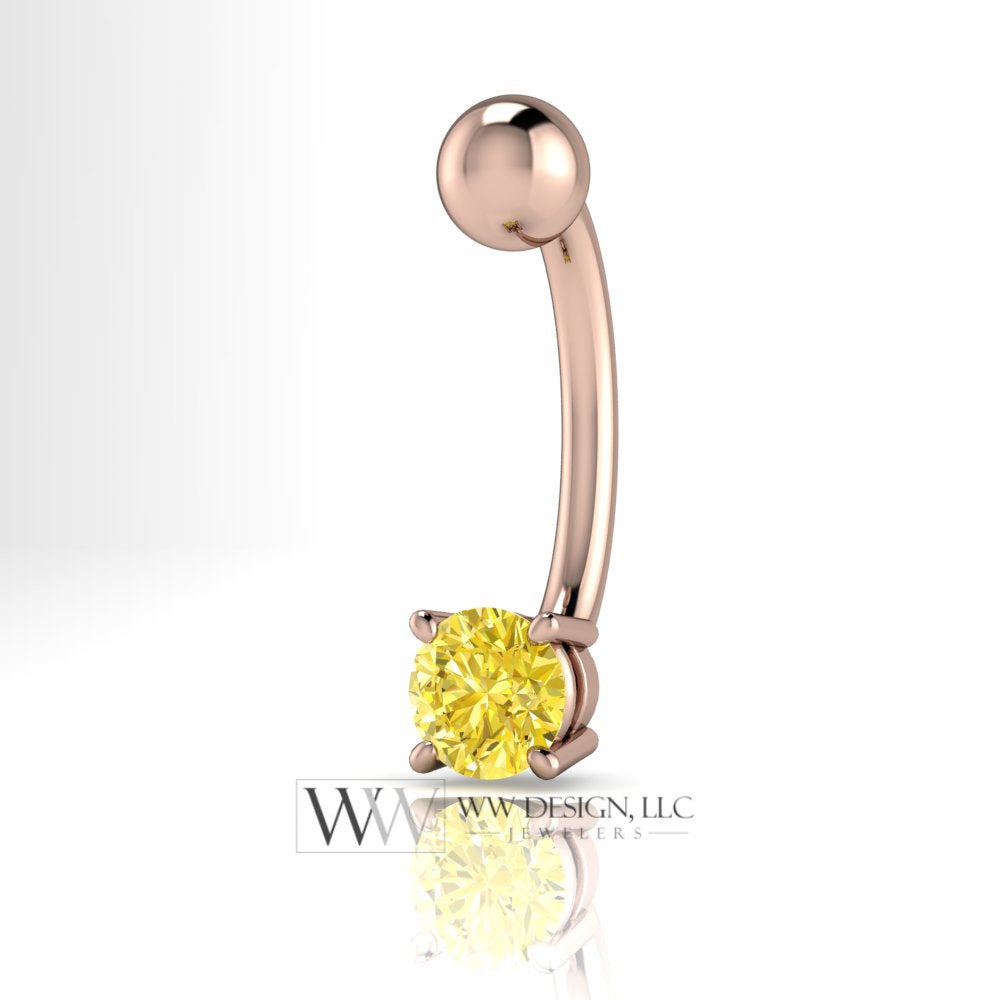 Diamond Genuine Canary Yellow 4.3mm 0.33 ct Belly Navel Ring Curved Barbell 14k Yellow Gold 14k White Gold 14k Rose Gold 14 ga Gift Diamond