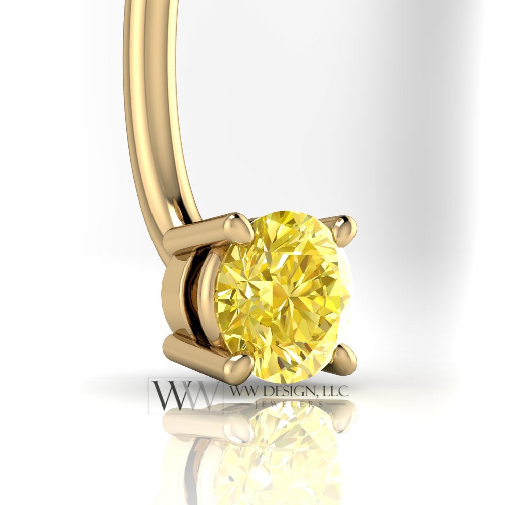 Diamond Genuine Canary Yellow 4.3mm 0.33 ct Belly Navel Ring Curved Barbell 14k Yellow Gold 14k White Gold 14k Rose Gold 14 ga Gift Diamond