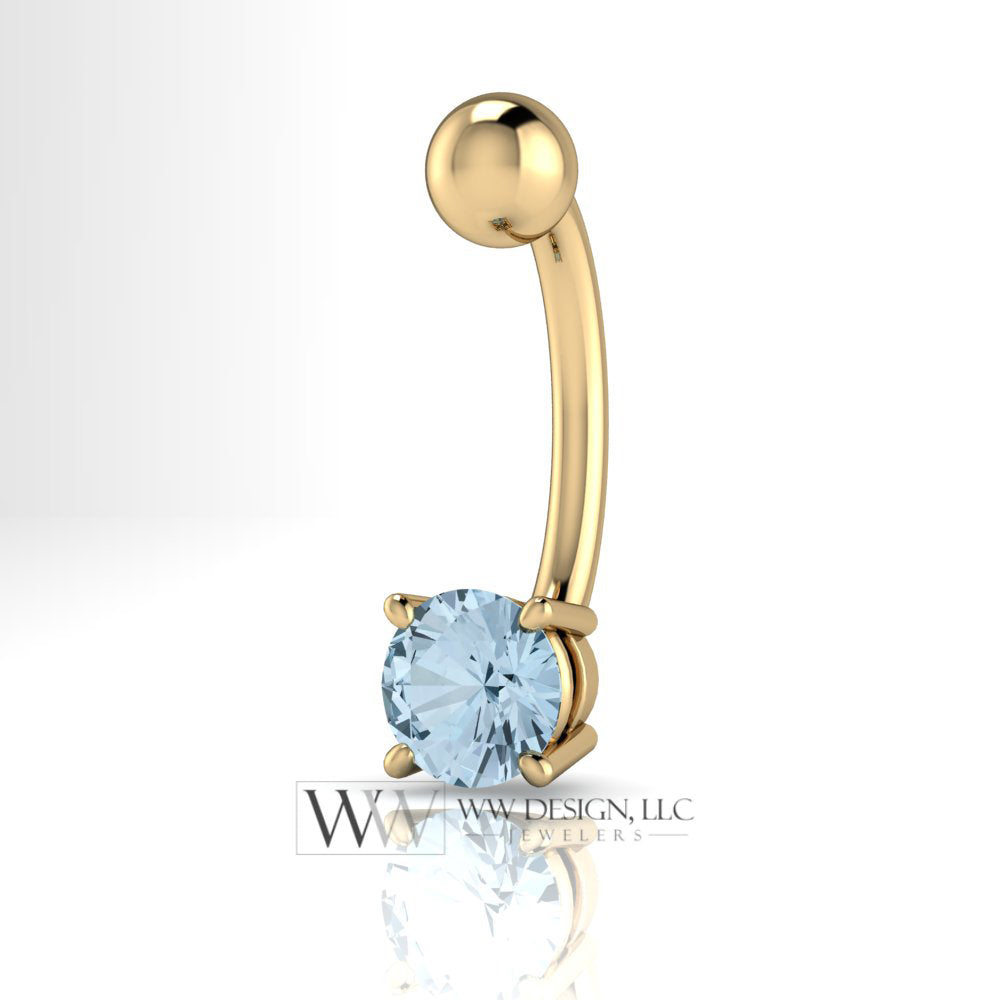 Aquamarine Genuine 5mm Belly Navel Ring Curved Barbell 14k Yellow Gold 14k White Gold 14k Rose Gold 14 ga Gift Blue Body Jewelry Belly Ring