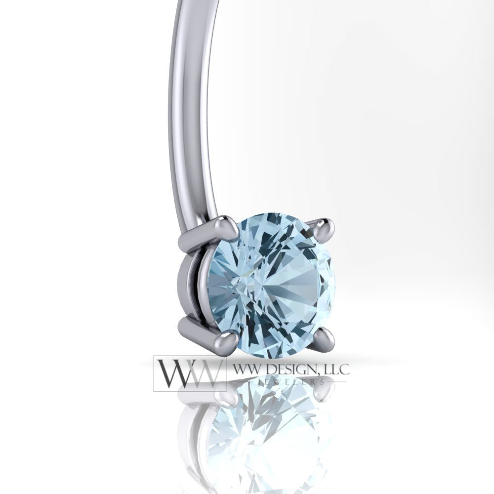 Aquamarine Genuine 5mm Belly Navel Ring Curved Barbell 14k Yellow Gold 14k White Gold 14k Rose Gold 14 ga Gift Blue Body Jewelry Belly Ring