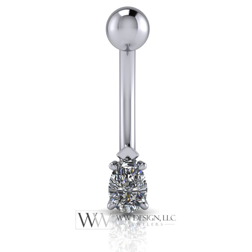 Diamond Pear Genuine 0.25 ct F-H VS Belly Navel Ring Curved Barbell 14k Gold Yellow White Rose 14g Gift 5.5x3.5mm Pear Diamond Body Jewelry