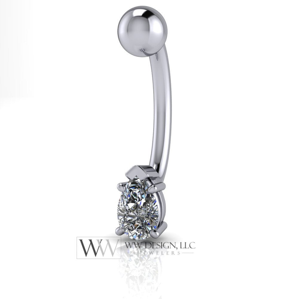 Diamond Pear Genuine 0.25 ct F-H VS Belly Navel Ring Curved Barbell 14k Gold Yellow White Rose 14g Gift 5.5x3.5mm Pear Diamond Body Jewelry