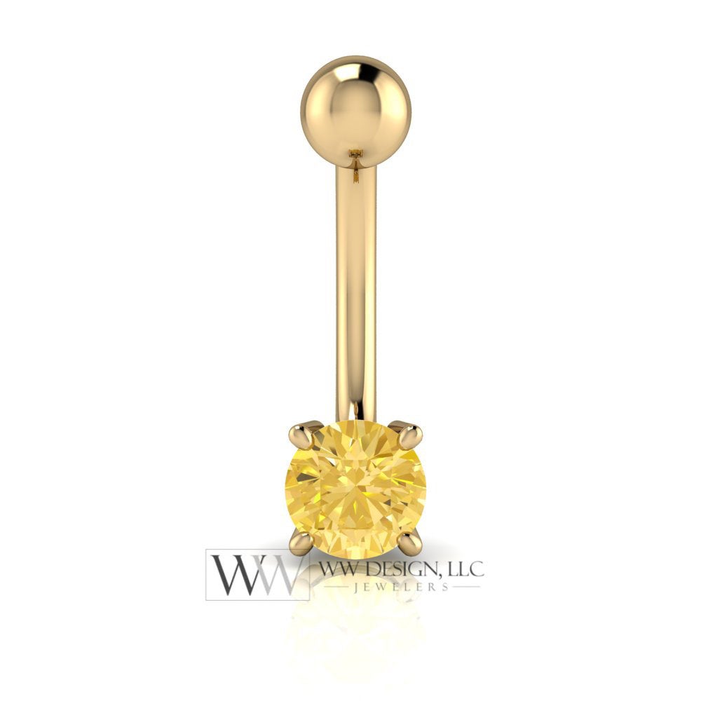 Citrine Genuine 5mm 0.48ct Belly Navel Ring Curved Barbell 14k Yellow Gold 14k White Gold 14k Rose Gold 14 ga Gift Body Jewelry Belly Ring