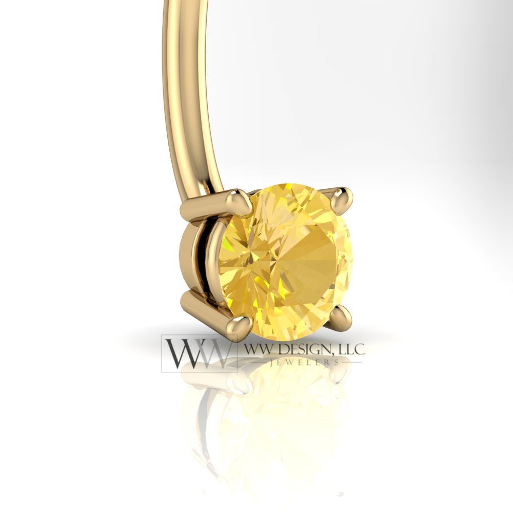 Citrine Genuine 5mm 0.48ct Belly Navel Ring Curved Barbell 14k Yellow Gold 14k White Gold 14k Rose Gold 14 ga Gift Body Jewelry Belly Ring