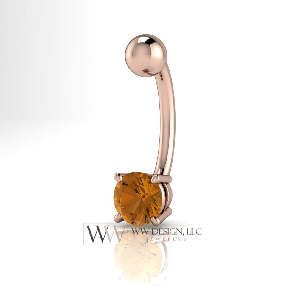 Golden Citrine Genuine 5mm 0.48ct Belly Navel Ring Curved Barbell 14k Yellow Gold 14k White Gold 14k Rose Gold 14 ga Gift Body Jewelry Belly