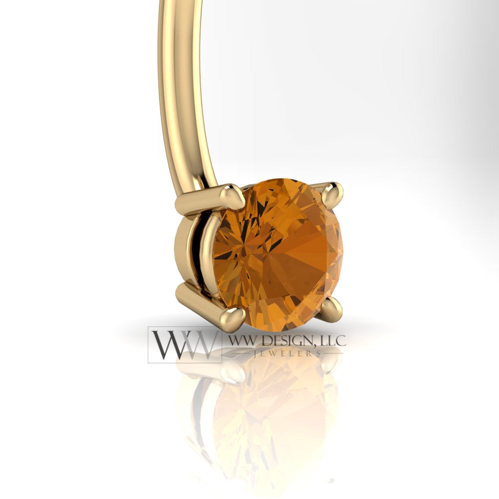 Golden Citrine Genuine 5mm 0.48ct Belly Navel Ring Curved Barbell 14k Yellow Gold 14k White Gold 14k Rose Gold 14 ga Gift Body Jewelry Belly