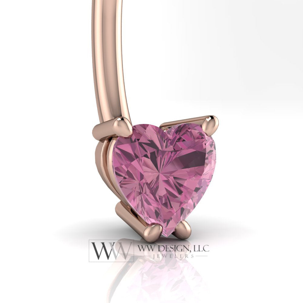 Pink Tourmaline Genuine Heart 5x5mm 0.48 ct Belly Navel Ring Curved Barbell 14k Gold (Yellow, White, Rose) 14 ga October Birthstone Gift