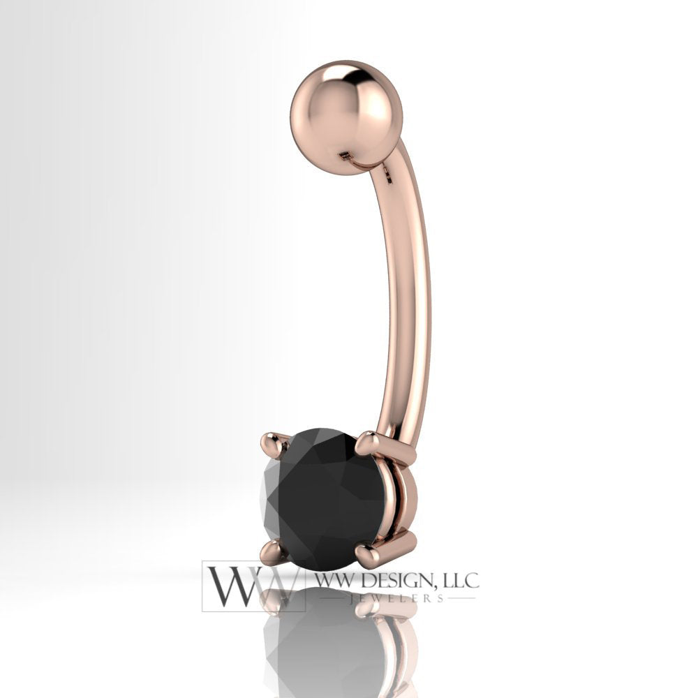 Diamond Genuine Black 4.75mm 0.5 ct Belly Navel Ring Curved Barbell 14k Yellow Gold 14k White Gold 14k Rose Gold 14 gauge Gift Small Diamond