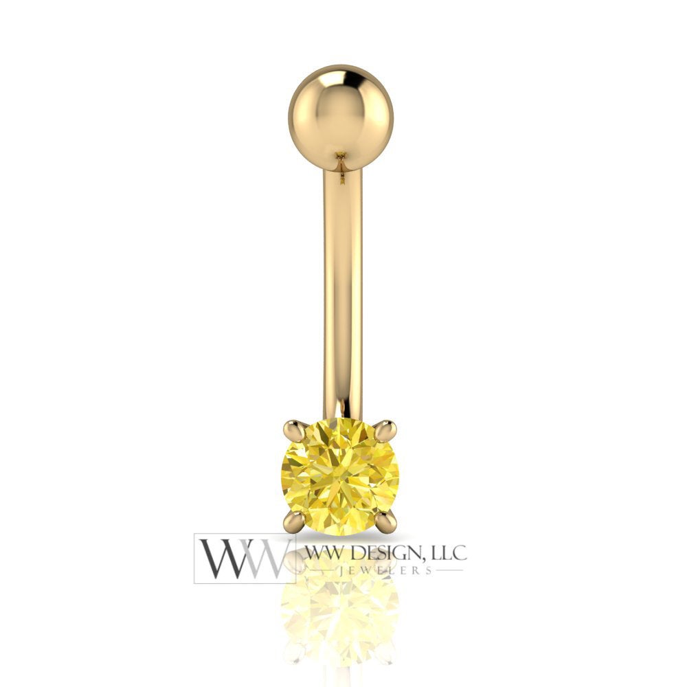 Diamond Genuine Canary Yellow 4.3mm 0.33 ct Belly Navel Ring Curved Barbell 14k Yellow Gold 14k White Gold 14k Rose Gold 14 ga Gift Diamond