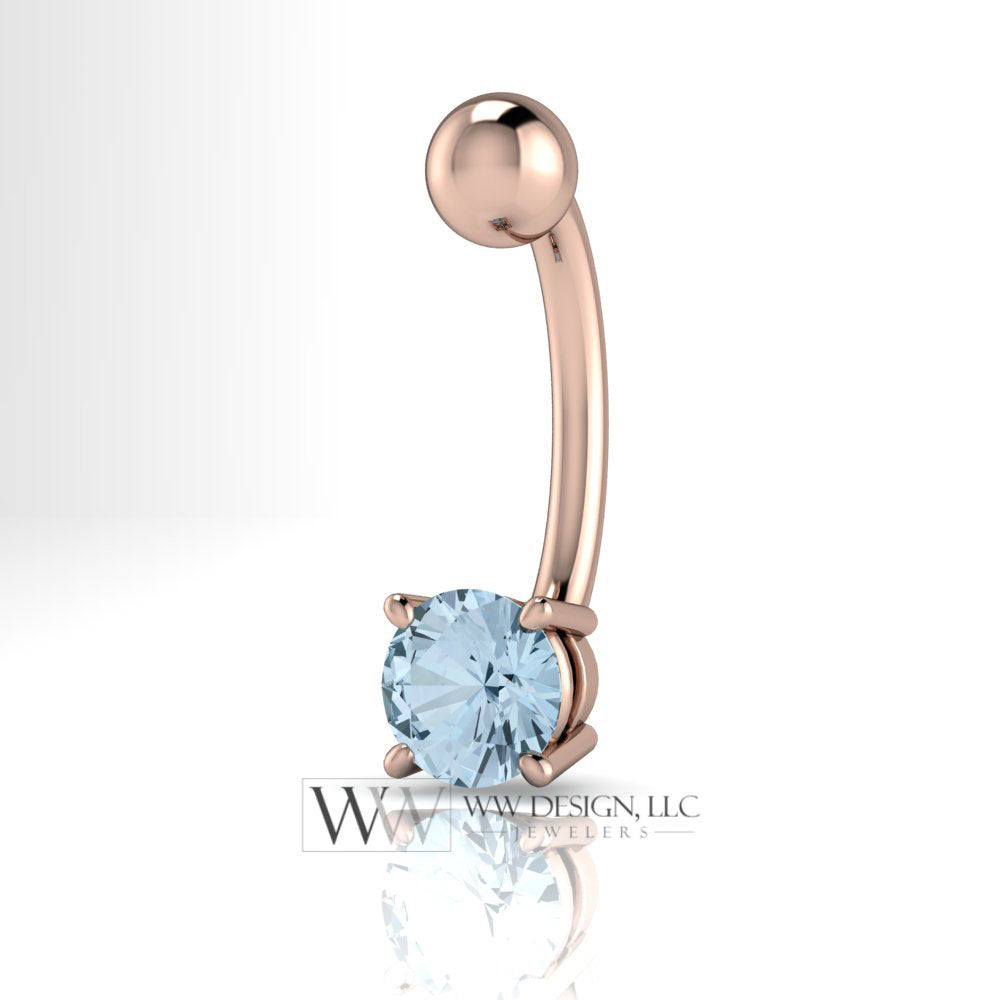 Aquamarine Genuine 5mm Belly Navel Ring Curved Barbell 14k Yellow Gold 14k White Gold 14k Rose Gold 14 ga Gift Blue Body Jewelry Belly Ring