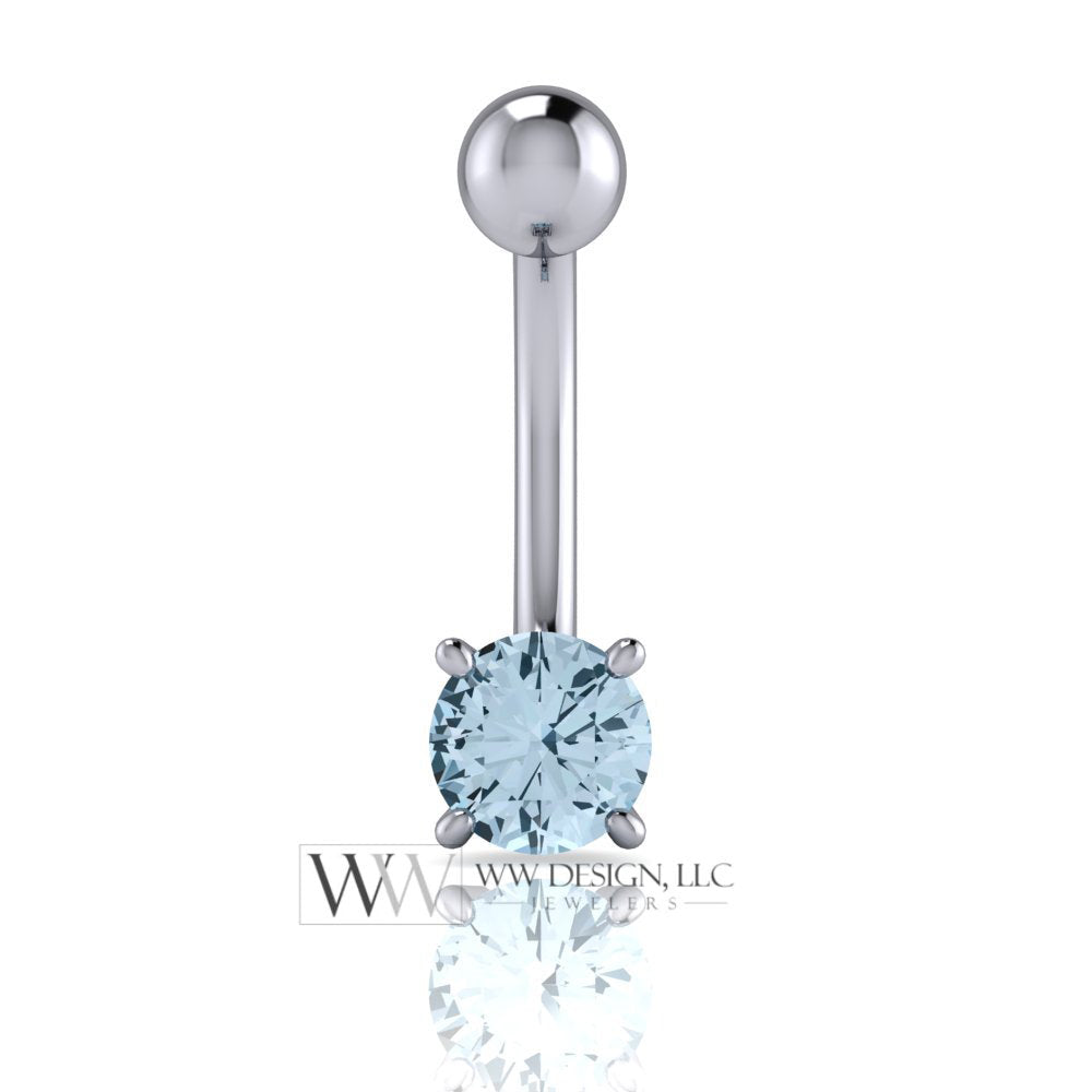 Aquamarine Genuine 5mm Belly Navel Ring Curved Barbell 14k Yellow Gold 14k White Gold 14k Rose Gold 14 ga Gift Blue Body Jewelry Belly Ring